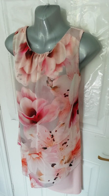 Wallis Damen Größe 12 Rosa Grau Blumenmuster Lagenlook Stretchig Etuikleid