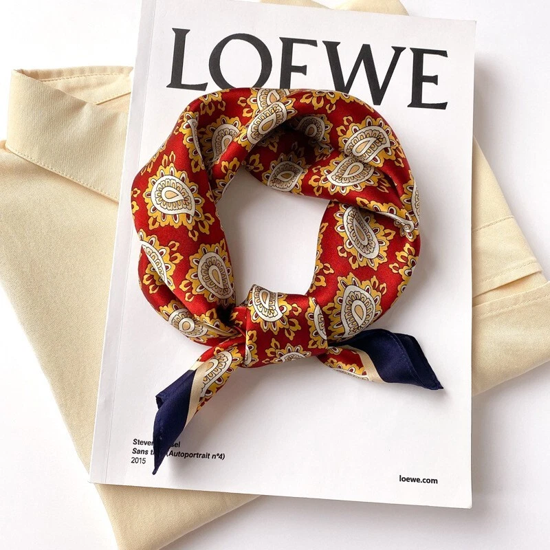 100% шелк квадратный шарф женщин винтажный шейный платок надежном красный пейсли желтый 53 * 53 см - Изображение 4 из 4