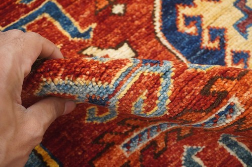 4 x 10 ft Blue Kazak Afghan Hand knotted Oriental Tribal Wide Runner Rug - Picture 11 of 17