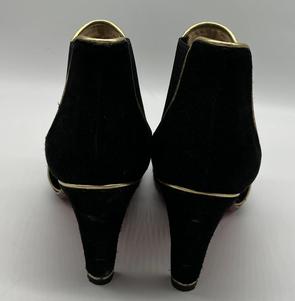 Christian Louboutin 'Loulou' 85 Botín de Gamuza Negro con Borde Dorado talla 39.5 Foto 4 de 4