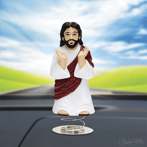 DASHBOARD JESUS Bobble Head on Spring Car Office Desk Shaking - Archie McPhee - Picture 2 of 2