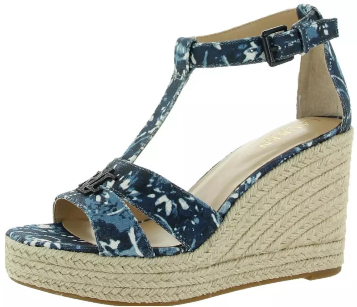 Lauren Ralph Lauren Hale Womens Logo Platform Espadrilles Wedge Sandals  Size 11M