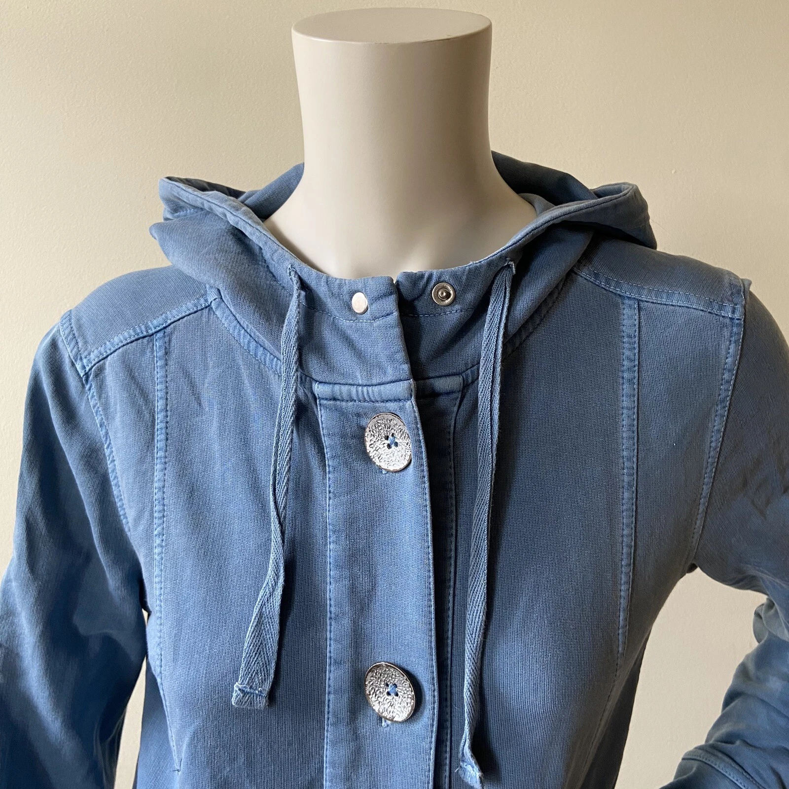 prana janelle hoodie french terry button front rib cuff jacket