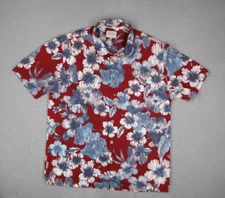Quiksilver Waterman Shirt Men XL Red Floral Button Up Hawaiian Hibiscus Tiki
