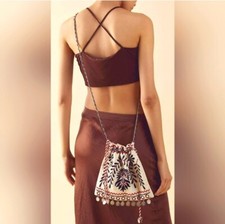 Free People Emmie Embroidered Crossbody In White Coin Fringe, NWOT.