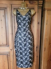 Elegant Coast Black & Beige Leaf Pattern Strappy Evening Cocktail Dress Size 10