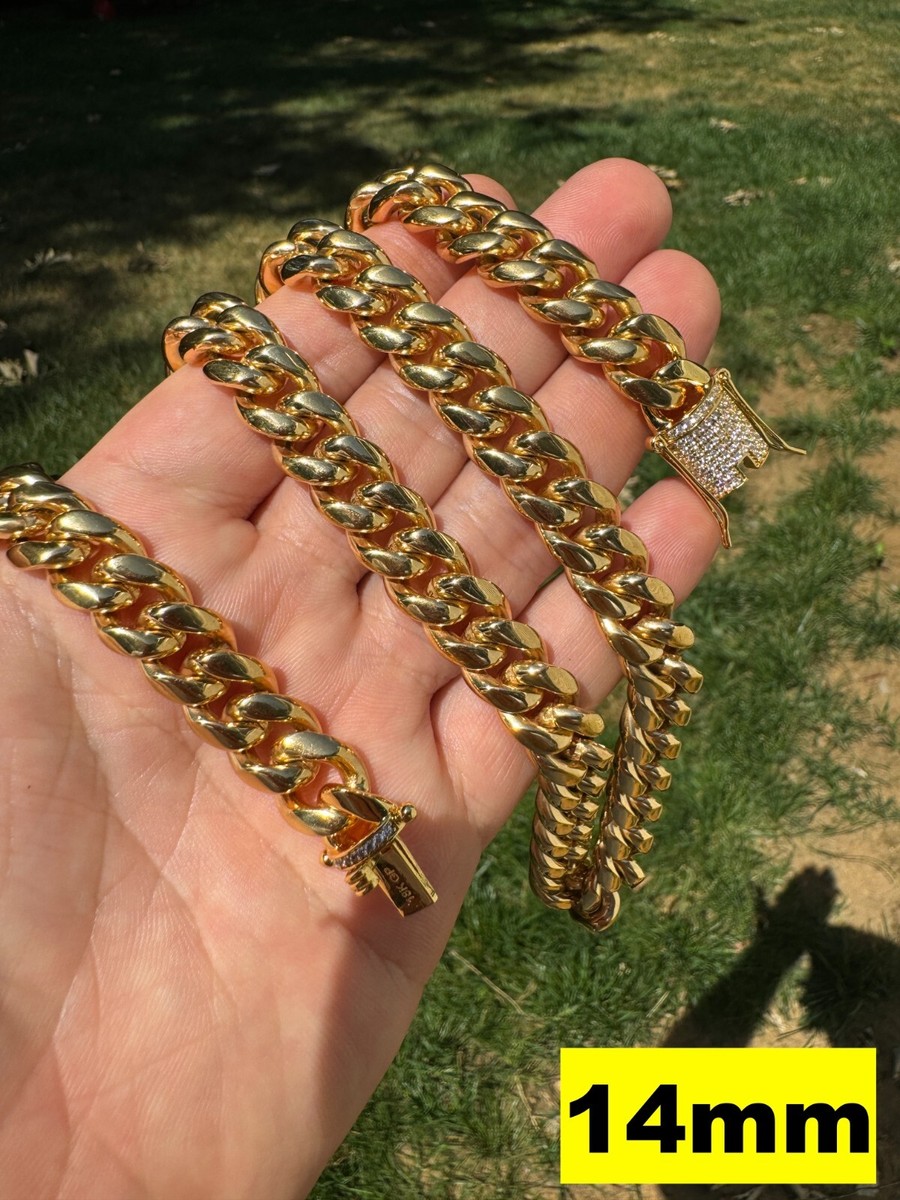 Miami Cuban Link Chain W. 1ct CZ Iced Clasp 18k Yellow Gold