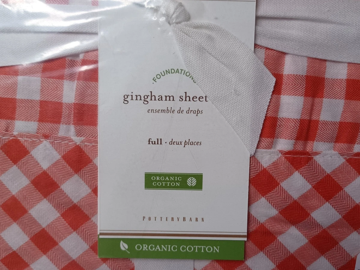 Pottery Barn Gingham Check Sheet Set Red White Checkered Full Organic Cotton 4pc