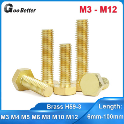 M3 M4 M5 M6 M8 M10 M12 Solid Brass Hexagon Screws Fully Threaded Hex Head Bolts