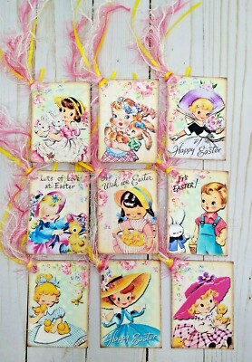 9 Retro Style Easter~Handmade~Gift Tags~Scrapbooking~Parties~Crafts~Journals