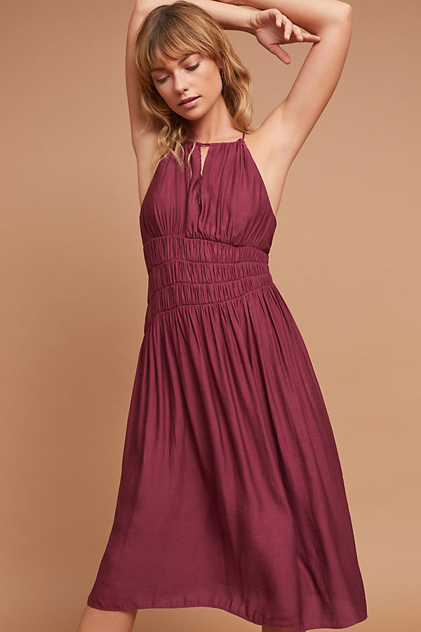 smocked halter midi dress Smocked Beaded Halter Midi Dress Sage / Large
