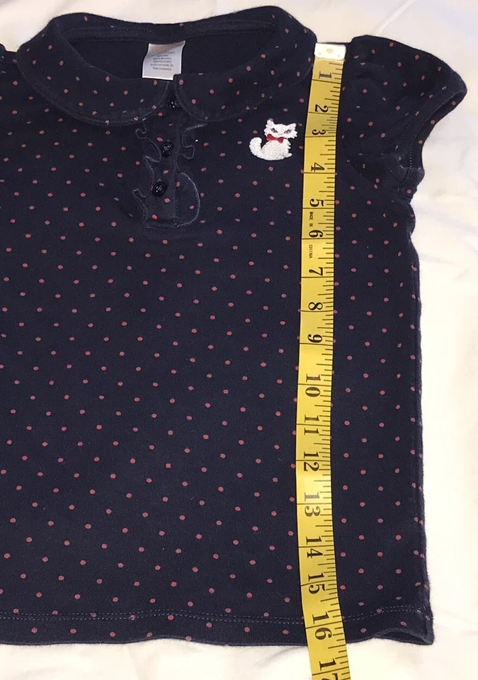 CAMISA POLO GYMBOREE NIÑAS TALLA 6 APLIQUE GATITO 100% ALGODÓN AZUL MARINO con PUNTOS ROJOS EN MUY BUEN ESTADO Foto 4 de 4