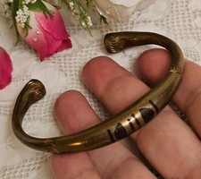 Antique African Tuareg Tribal Brass Ebony Wood Inlay Cuff Bracelet Unisex RARE