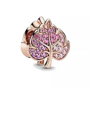 Genuine 925 Sterling Silver Rose Gold Pink Leaf spacer Charm CZ