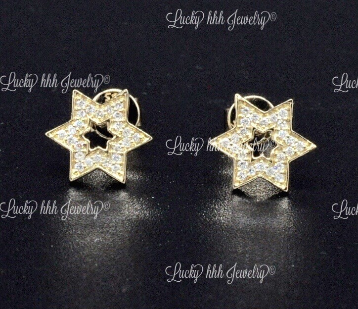 14k Solid Yellow Gold Natural  Diamond Star of David Stud Earring 0.12 ct 