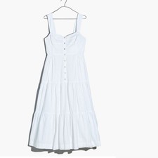 New Madewell Button Front Tiered Midi Dress White Size 4 NK427
