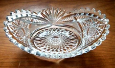 Oval American Brilliant Cut Glass Bowl. Star & Fan Design. Unidentified Maker