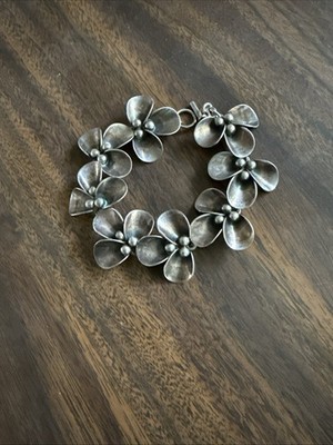 Niels Erik NE From Denmark Sterling Silver Flower Modernist Bracelet 26g 