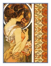 Alphonse Mucha's Cowslip Counted Cross Stitch Chart Graph Pattern