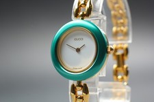 【Near MINT】GUCCI Change Bezel 11/12.2 Green Gold Quartz Women's Watch From JAPAN