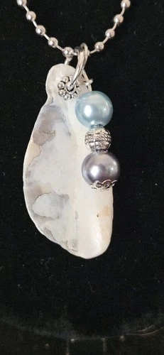 Naturally Colored and Shaped Lake Erie SHELL NECKLACE with Pearl Bead Accents