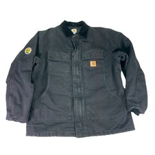 Carhartt C26 Jacket Men XL Tall Black Work Coat Corduroy Collar Duck Canvas LOGO