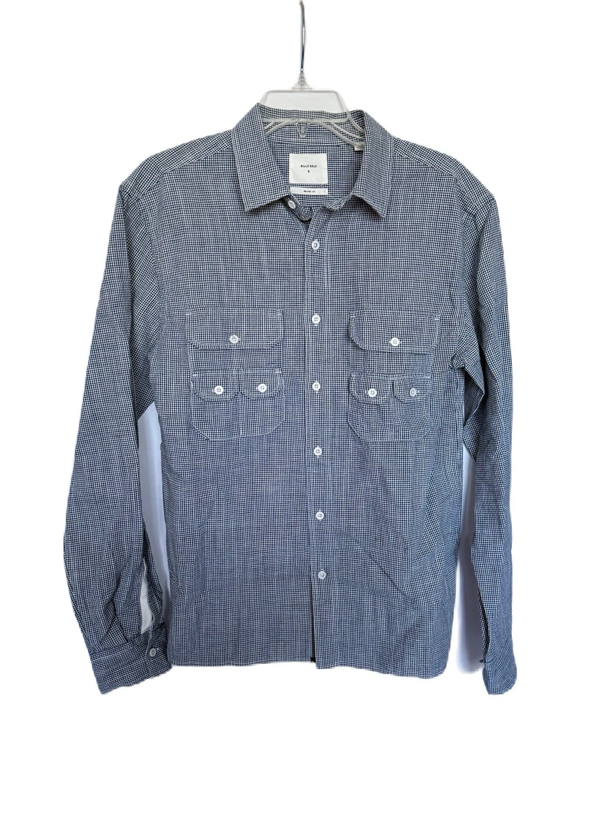 Billy Reid Micro-Check Creek Shirt Carbon Blue NWT Button Down Size M