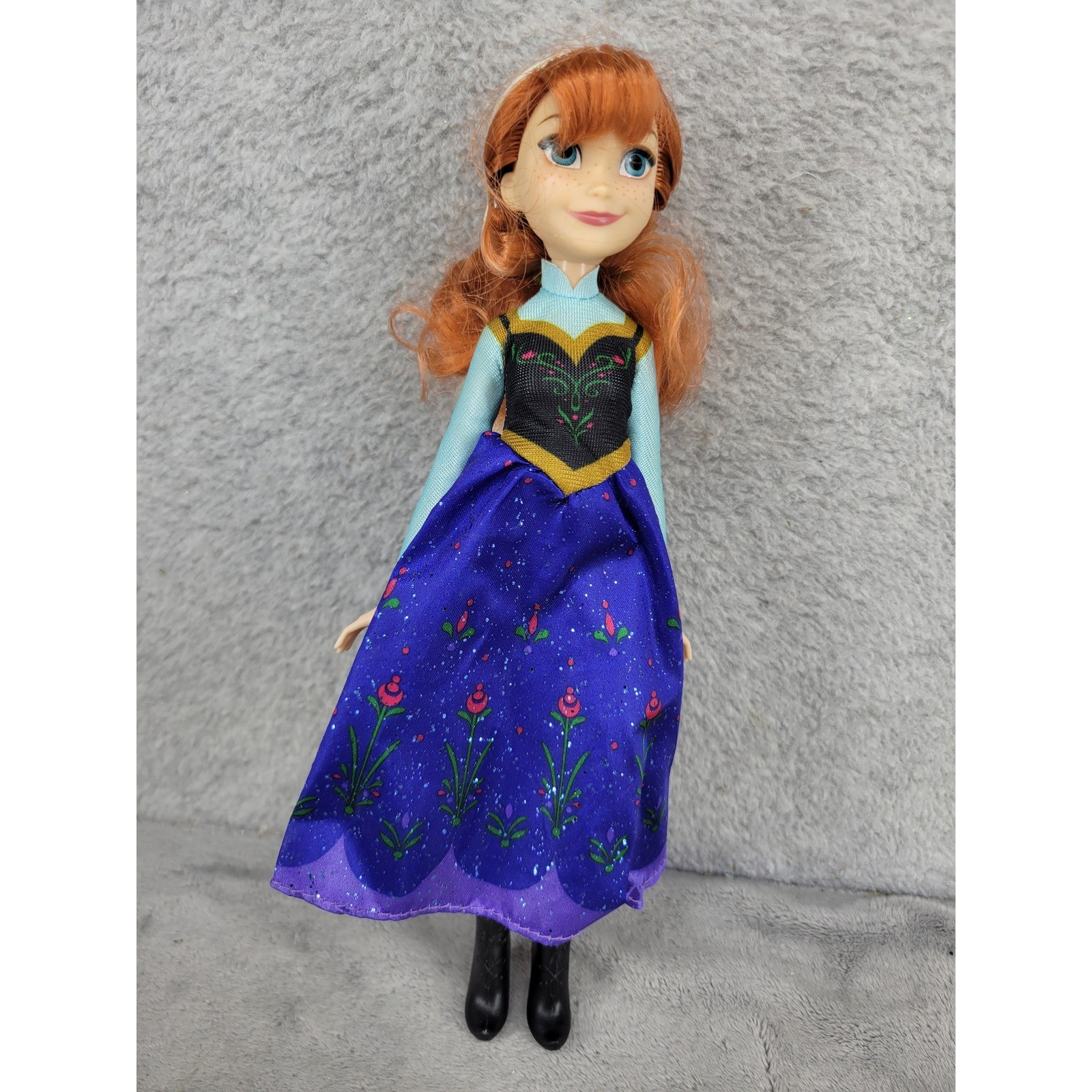 Disney Frozen Anna Doll Purple Floral Dress Boots Red Hair Toy Collectible