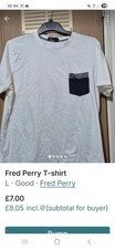 Fred Perry Men's White Crew Neck Short Sleeve Logo Pocket T-Shirt Size L