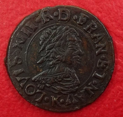 Double Tournois Louis XIII cgkl 284 R2 Bordeaux "K" 1638 - Photo 1/2