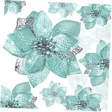36 Pieces Christmas Glitter Poinsettia Faux Flowers Christmas Blue-green