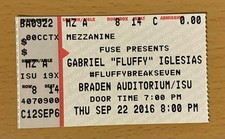 2016 GABRIEL IGLESIAS FLUFFY BRADEN AUDITORIUM NORMAL IL CONCERT TICKET STUB
