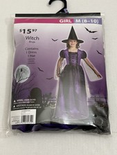 Girls Black and Purple Witch Costume Size Medium 8-10 With Hat     C32