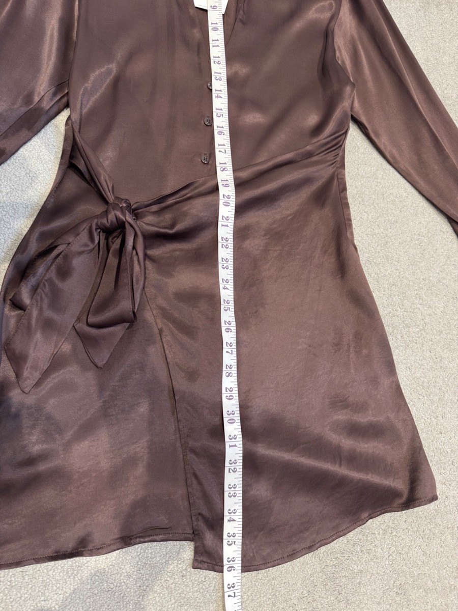 Zara Dark Brown Satin Look Wrap Shirt Dress With Tie Size S Bloggers Fave New | eBay Zara Dark Brown Satin Look Wrap Shirt Dress With Tie Size S Bloggers Fave New | eBay