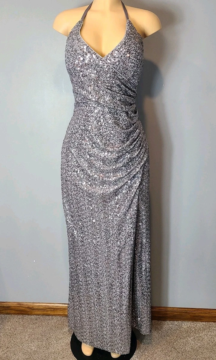 gold dress maxi Lucci Lu 1319 Size 4 Gold Fitted Sequin Sheer Corset Formal Dress Maxi Slit Prom Gown