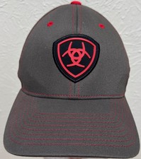 Ariat Gray Red Baseball Hat Cap Flexfit S/M