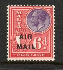 Malta 1928 6d Air mail SG 173 Mint. (R2018)