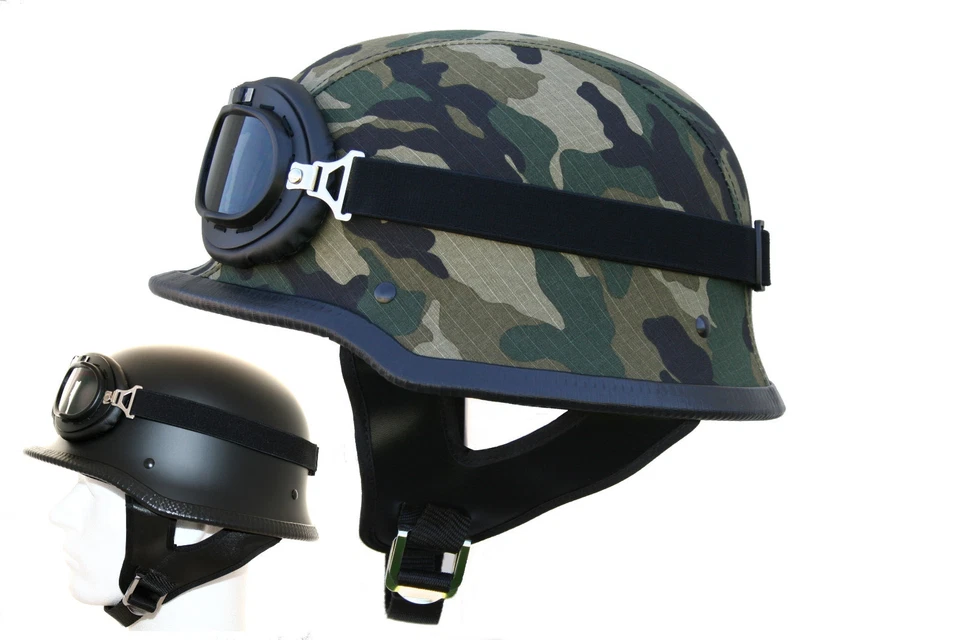 ATO MOTO Stahlhelm Wehrmachtshelm Halbschale mit Brille Motorradhelm Oldtimer Retro Helm