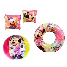 Disney Minnie Mouse Kids Girls Swim Ring Tube + Arm Floats + Pool Beach Ball Toy