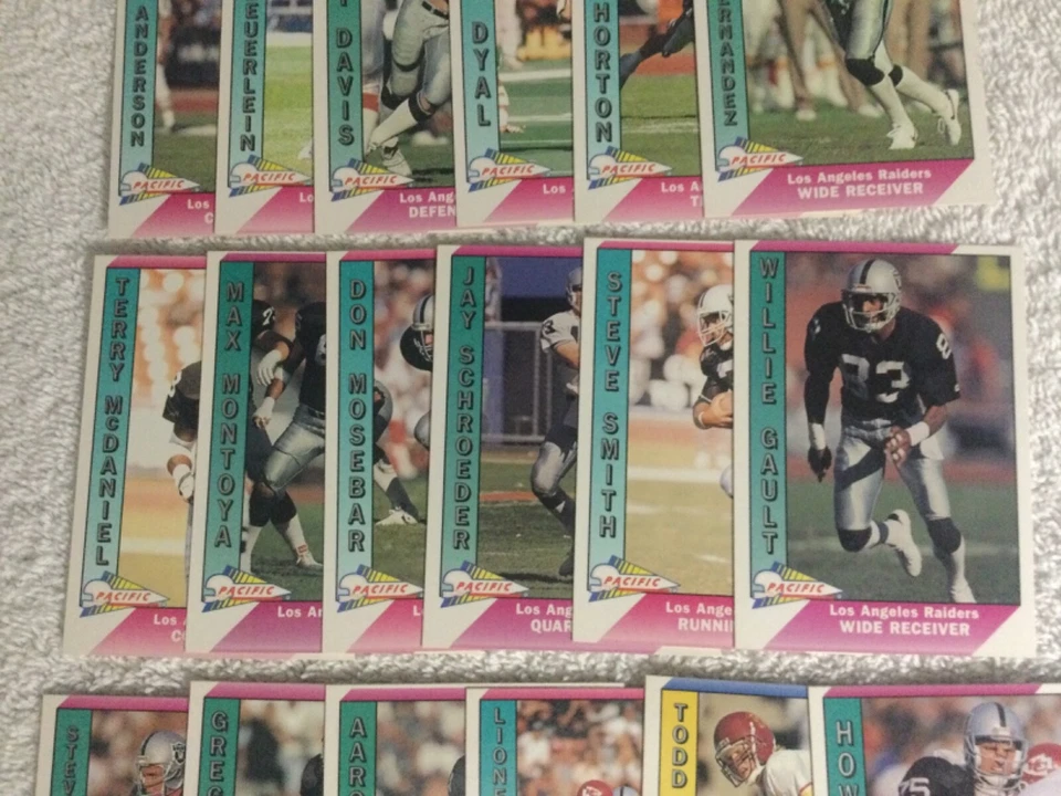 Juego de 21 tarjetas de fútbol americano Allen 1991 Pacific Los Angeles Raiders Team, Long, BO Foto 3 de 4
