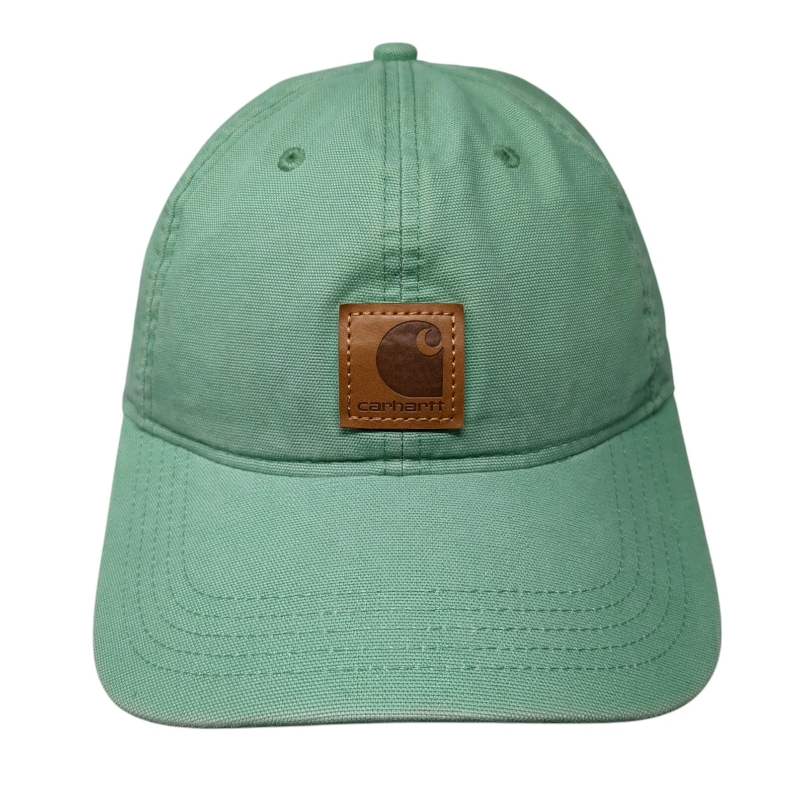 Carhartt Strapback Hat Green One Size Adjustable Leather Patch 6 Panel