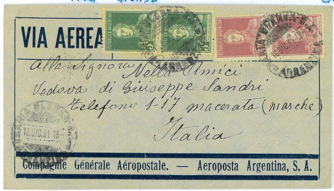 aa3050 - ARGENTINA - POSTAL HISTORY -  AIRMAIL COVER to ITALY  Aeropostale  1931