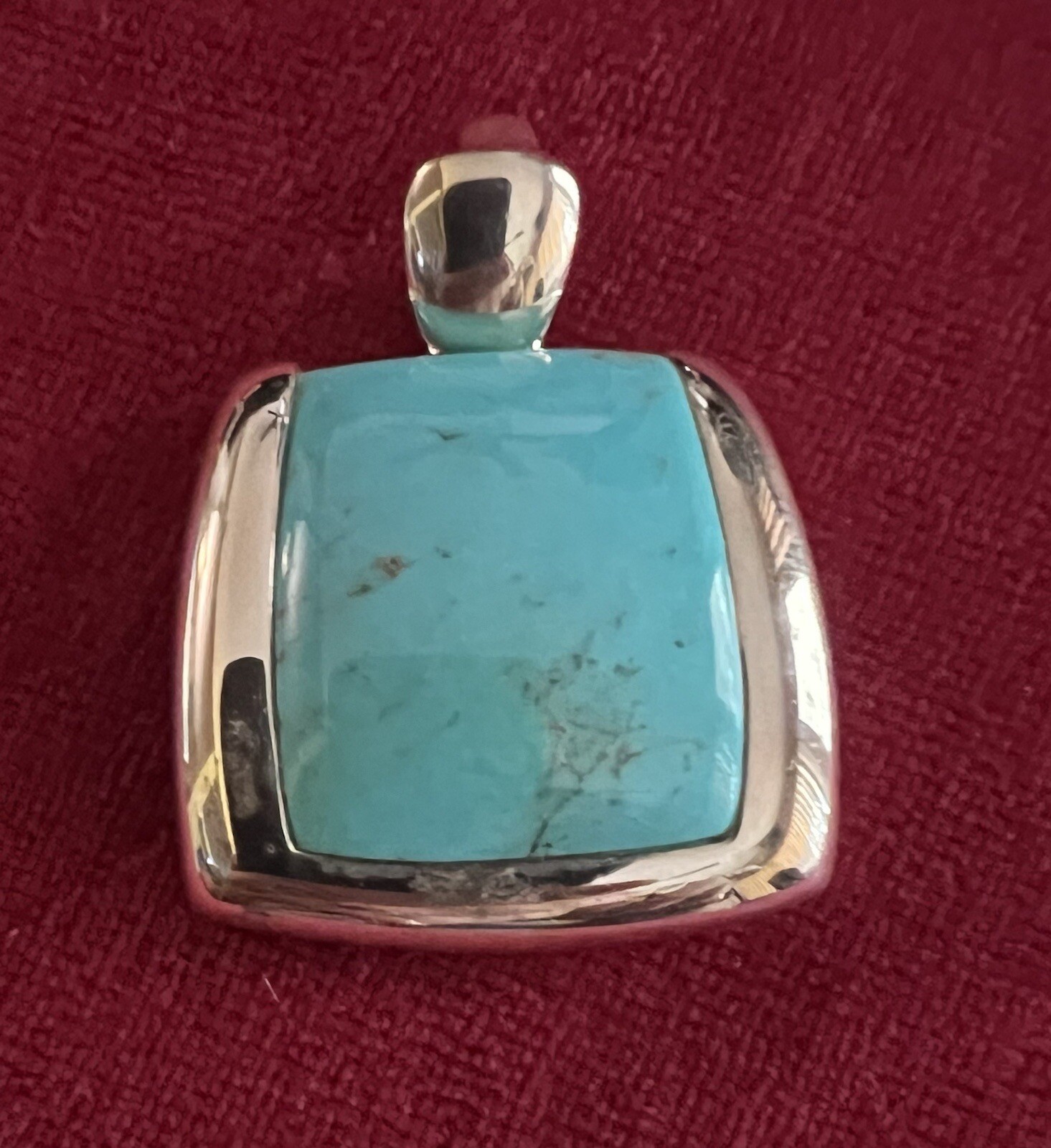 925 Sterling Silver Rectangular Turquoise Pendant… - image 1