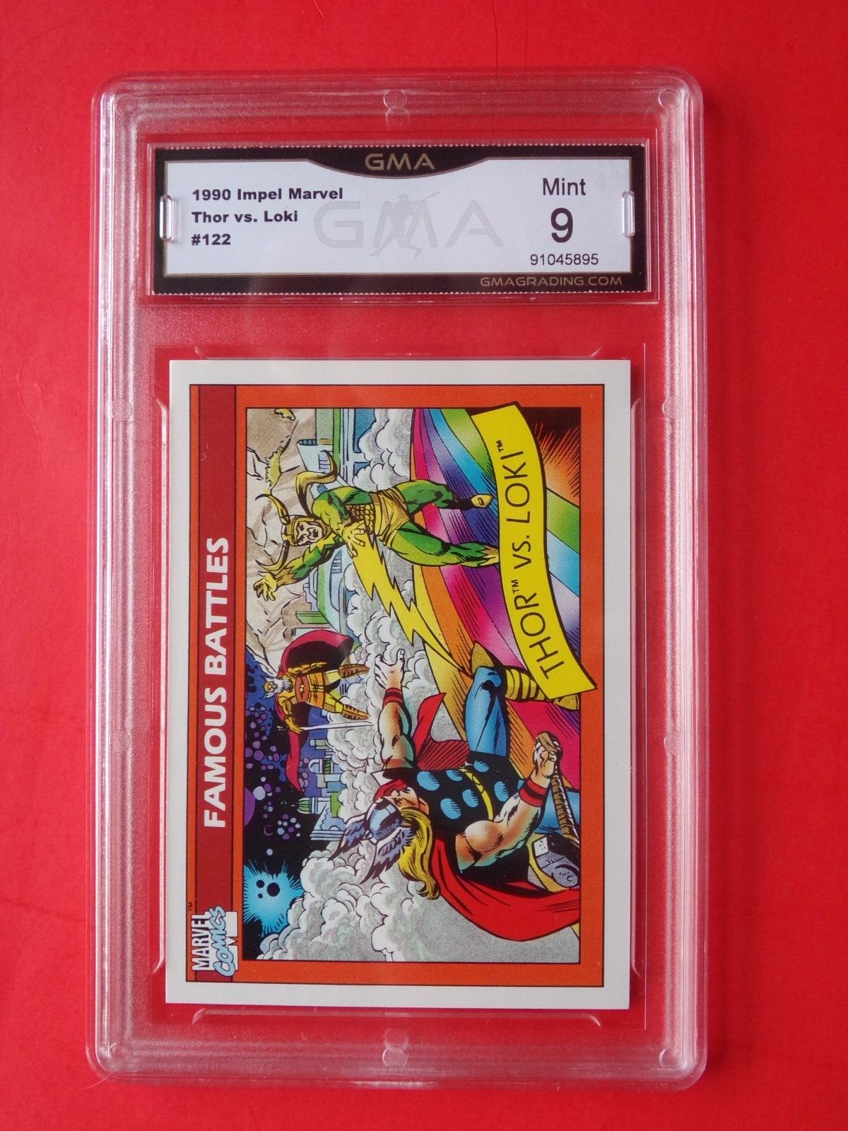 MARVEL UNIVERSE 1990 Impel - Battles *GMA GRADED* (9 Mint) #122 THOR v LOKI