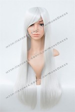 US 27inch Straight Cosplay Wigs 27" Silver Synthetic Wigs Heat Resistant Hair