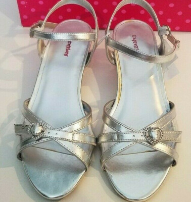 Girls Expressions Brand Silver Dress Sandals Tiny Heart Detail Size