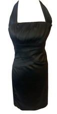 WHBM  Women's Black Silky Halter Dress-detailed Bodice Sz 4-LITTLE BLACK DRESS