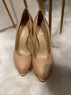 *100% AUTHENTIC*NEW* CHARLOTTE OLYMPIA Dolly Raffia Platform Pumps/beige/37.5