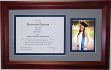 Graduation Diploma Frame Holds 8.5x11 University Certificate  5x7 Photo Blue