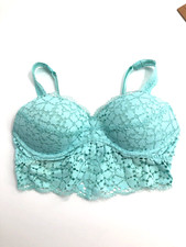 PINK Victorias Secret Lace Bralette Bra S Blue Eyelet Padded Underwire Festival